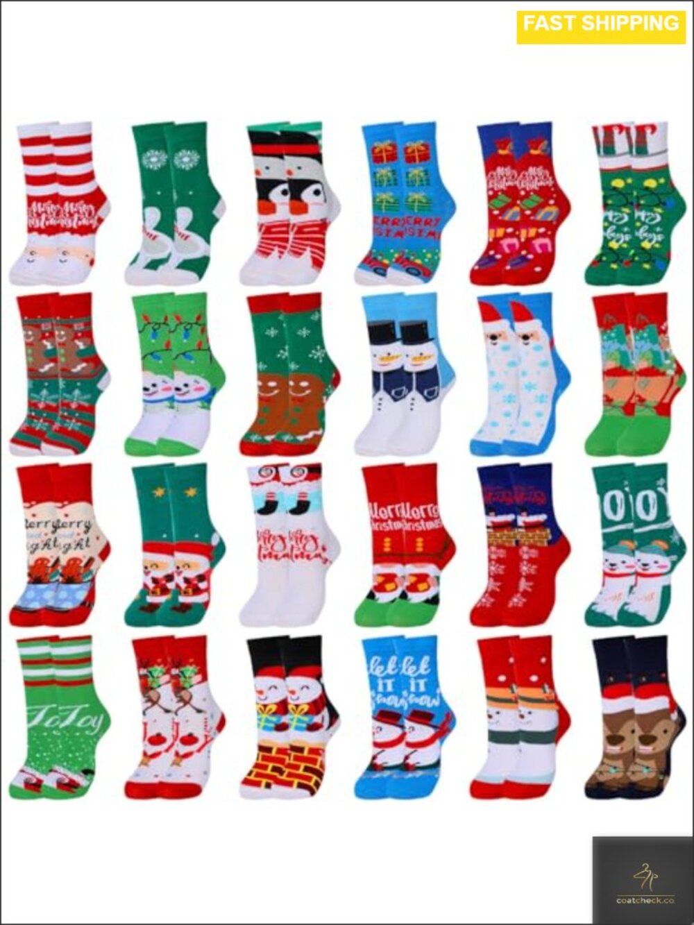 Ramede 24 Pairs Christmas Socks Women's Holiday Crew Festive Soft Novelty Xmas